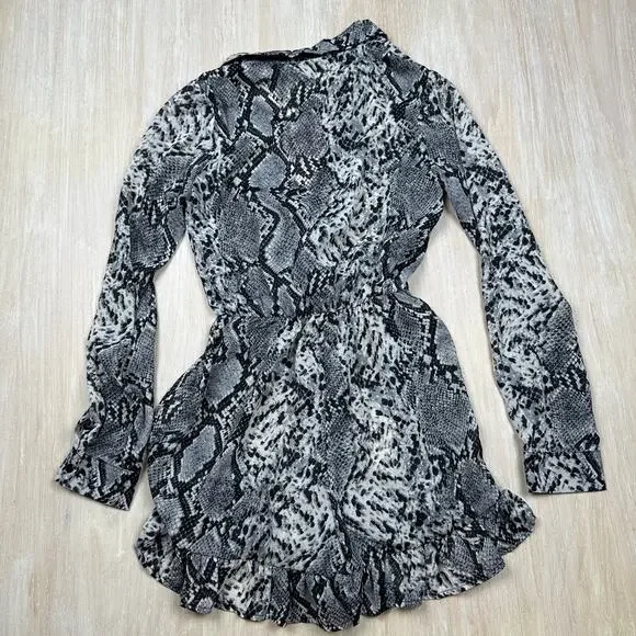 NWT Missguided Snake Animal Reptile Print Button Frill Sheer Chic Mini Dress 2 - Picture 11 of 15